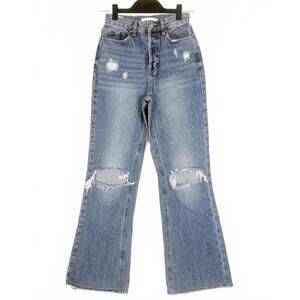 PacSun High Waisted Bootcut Jeans Medium Blue Ripped Distressed Rigid Size 25